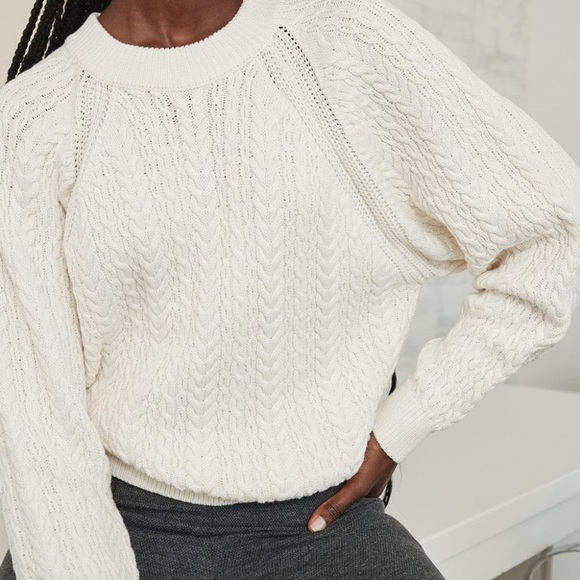 NWT~RW&CO Cable Knit Sweater~Size L~White~Batwing Sleeves - Picture 1 of 14
